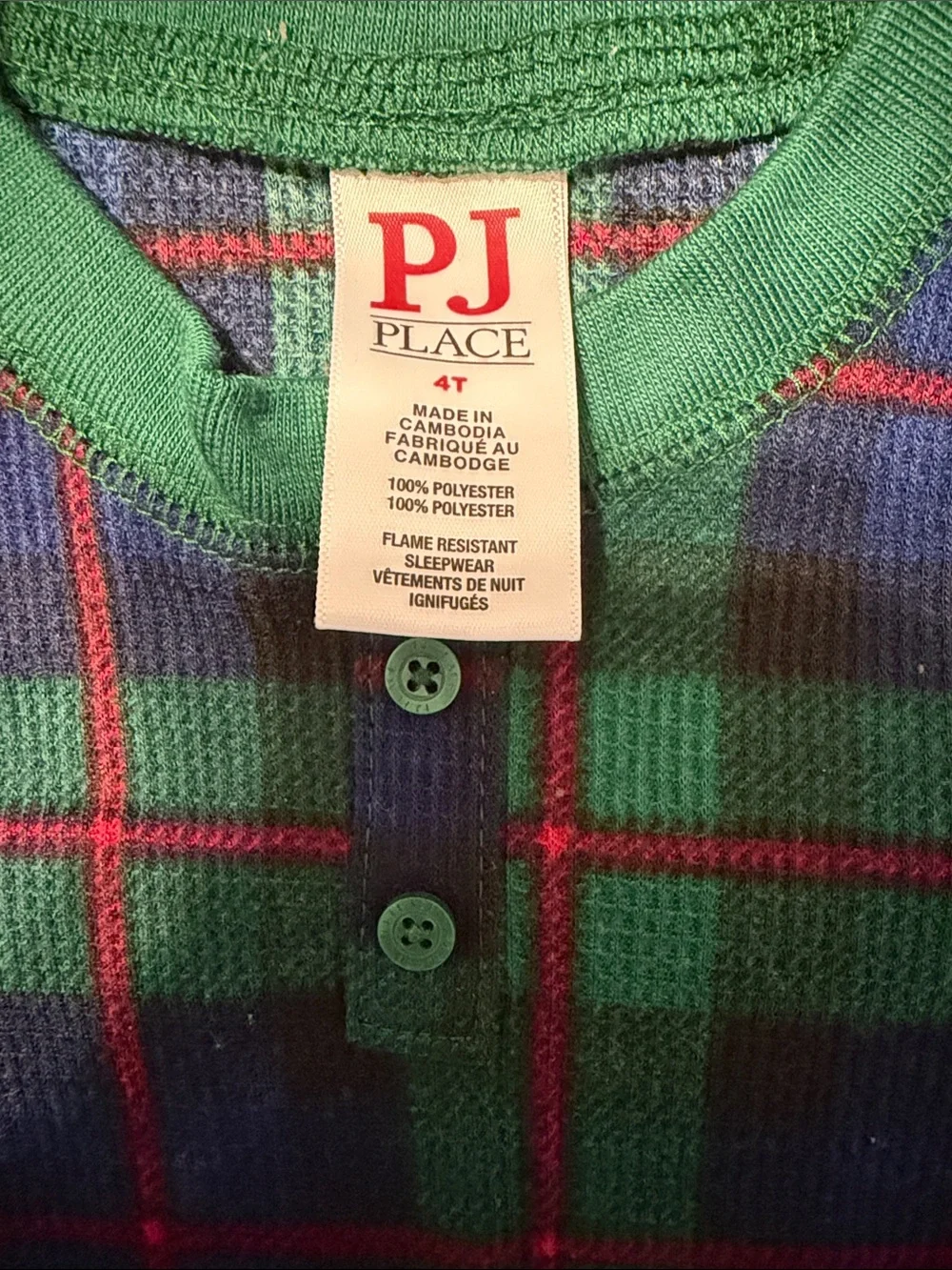The Children's Place Green Blue Red Plaid Pajama Set - Cozy Knit Two-Piece
